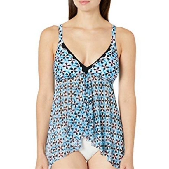 NEW! GOTTEX convertible adjustable flyaway tankini top pin wheel blue 10. - Picture 1 of 5